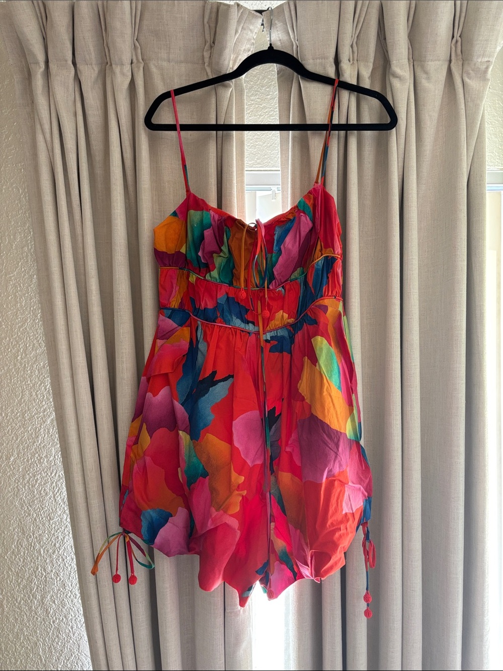FARM Rio Multicolor Abstract Floral Spaghetti-Strap Camisole Romper